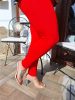 Piros egyszínú, hosszú szárú leggings nadrág 