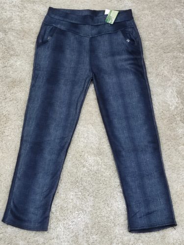 Denimkék színű, farmer mintázatú, bélelt, elöl-hátul zsebes bambusz nadrág